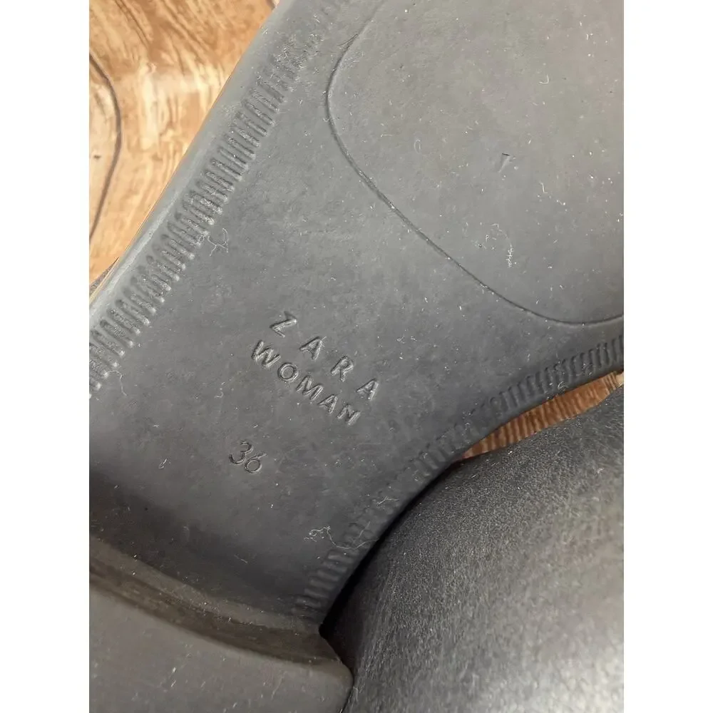 Zara Woman Black Leather Suede Chelsea Ankle Boots Pull On Round Toe SIZE 5.5